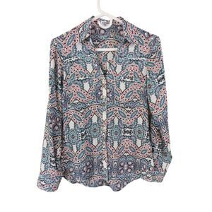 Express Portofino Long Sleeve Shirt Women XS Paisley‎ Print Slim Fit Button Up